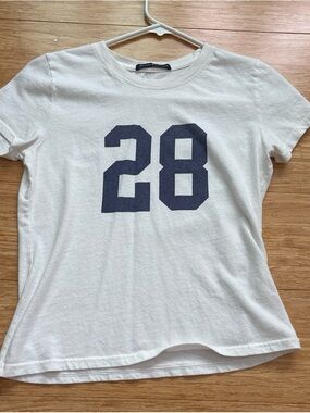 Brandy Melville White Graphic Tee with Navy '28'